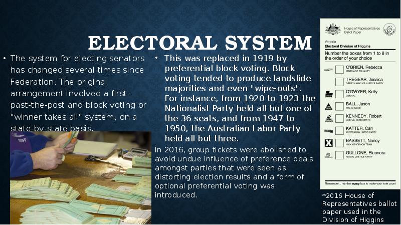 Electoral system The system for electing senators has changed several times