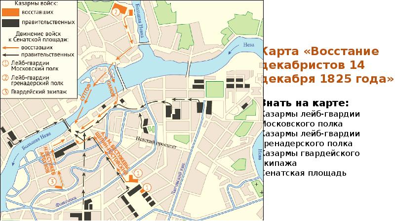 Схема восстания декабристов на сенатской площади