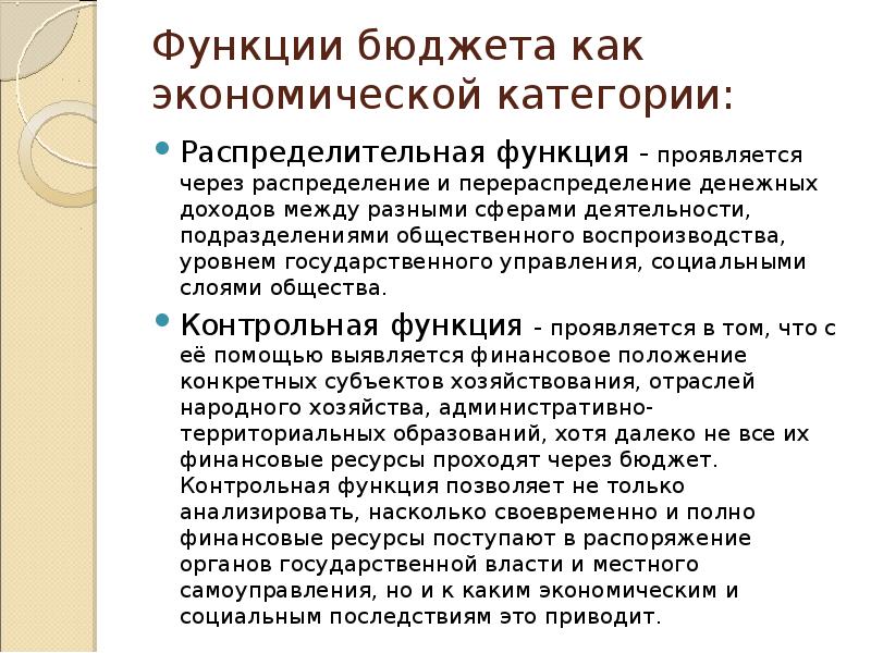 Функции бюджета презентация