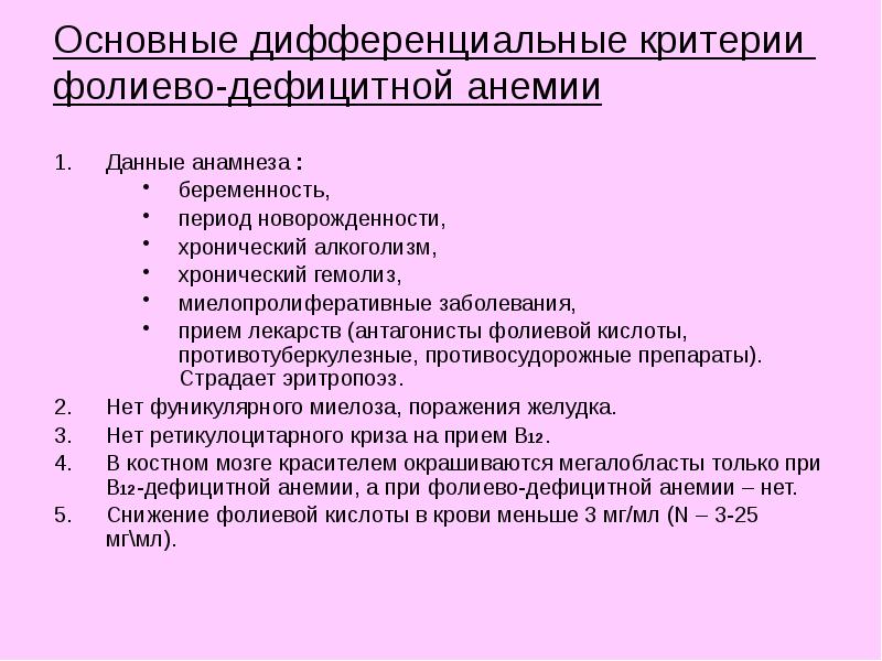 Фолиевая дефицитная анемия презентация