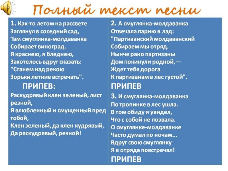 Картинка текст песни смуглянка