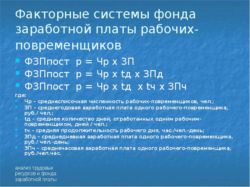 Анализ использования фонда заработной платы презентация