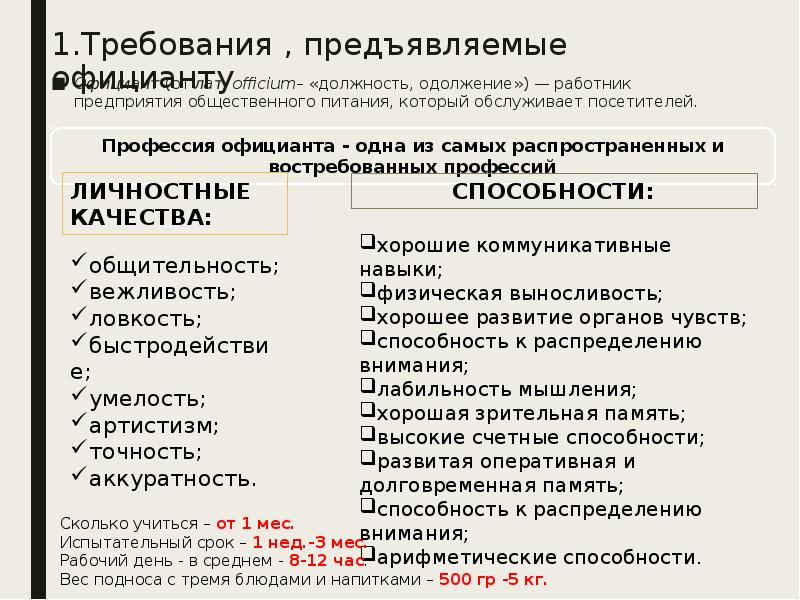 Профессия официант презентация для детей