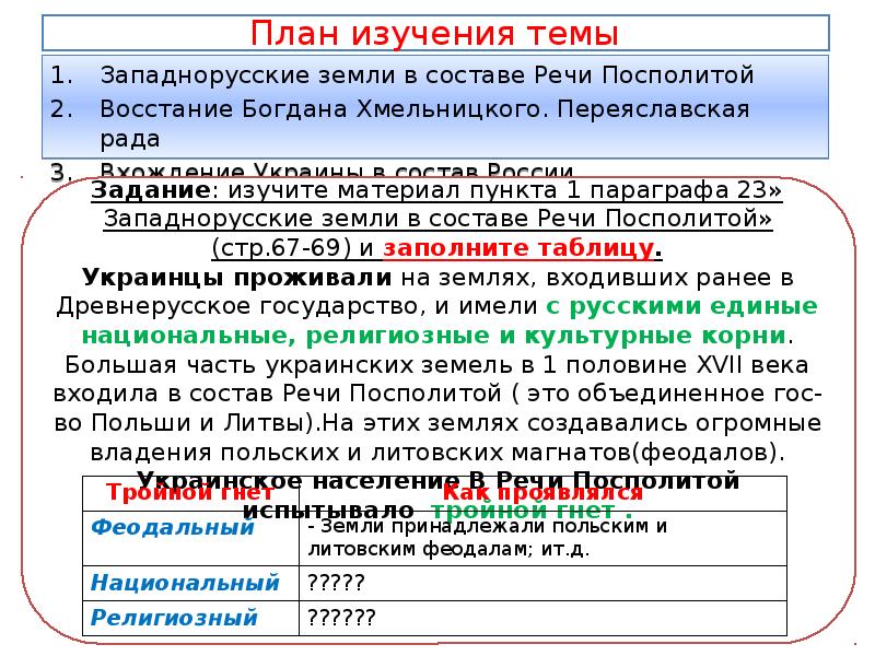 План западнорусские земли в составе речи посполитой