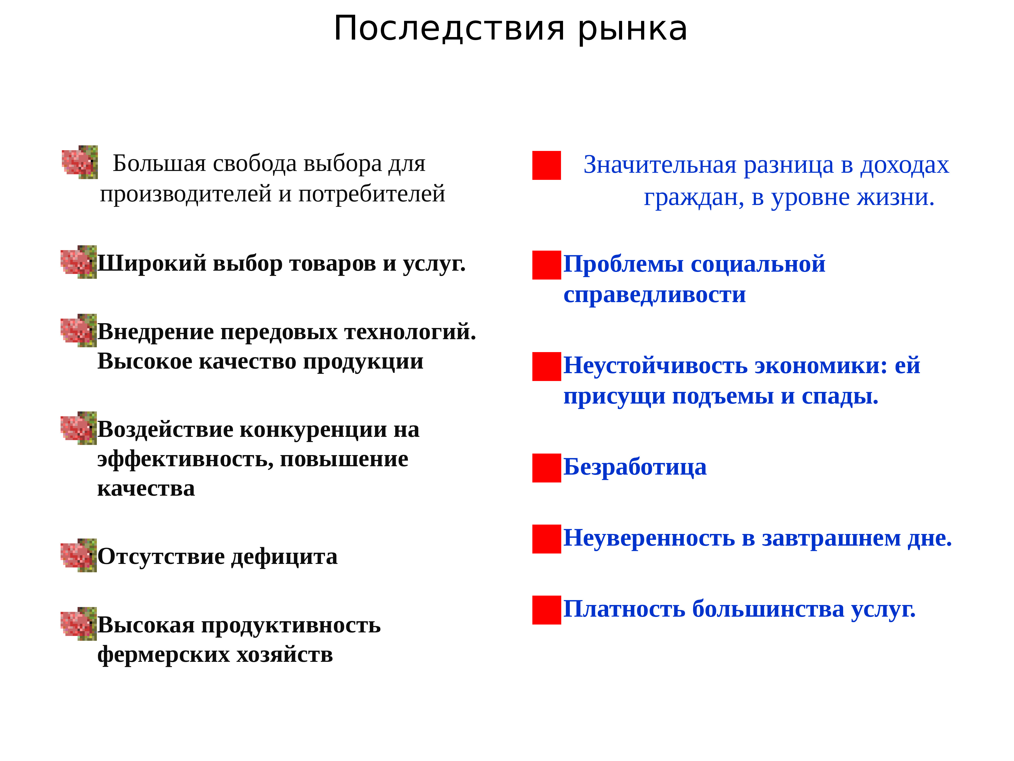 Последствия рыночной экономики. Последствия рынка. Назовите три полезных последствия рынка.