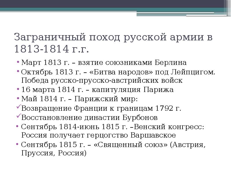 Заграничные походы русской армии внешняя политика александра 1 в 1813 1825 презентация