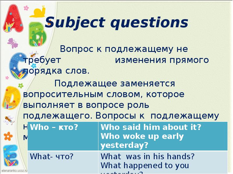 Специальные вопросы who