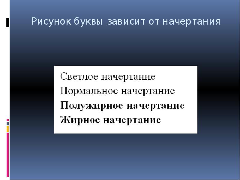 Рисунок буквы зависит от начертания