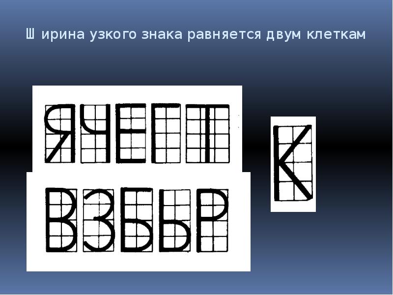 Ширина узкого знака равняется двум клеткам
