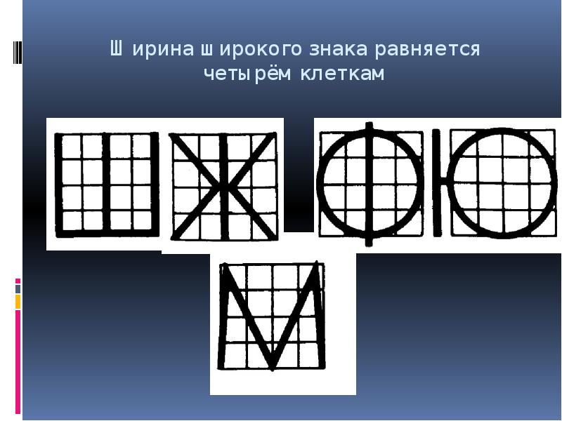 Ширина широкого знака равняется четырём клеткам