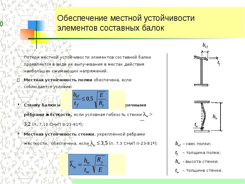 Проверка местной устойчивости стенки балки