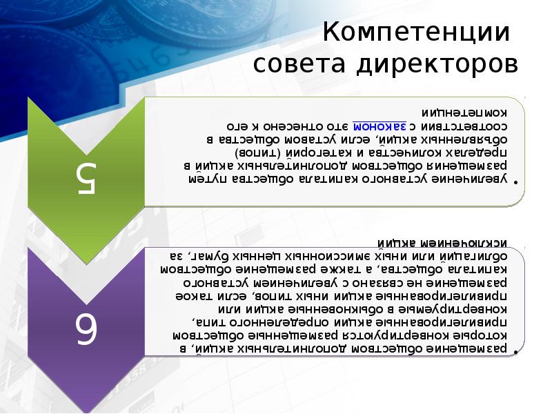 Компетенции  совета директоров
