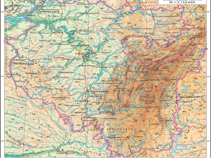 Карта рельефа башкортостана