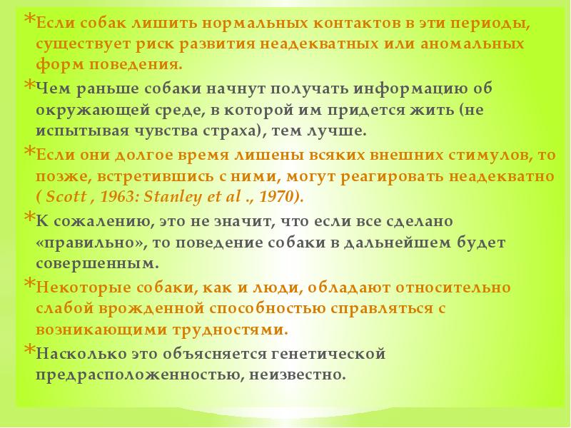Если собак лишить нормальных контактов в эти периоды, существует риск развития