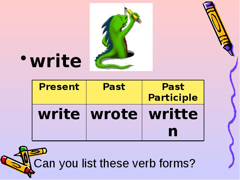 Write the past of these verbs. Write past participle. Write прошедшее. Write в прошедшем. Write the past participles do.