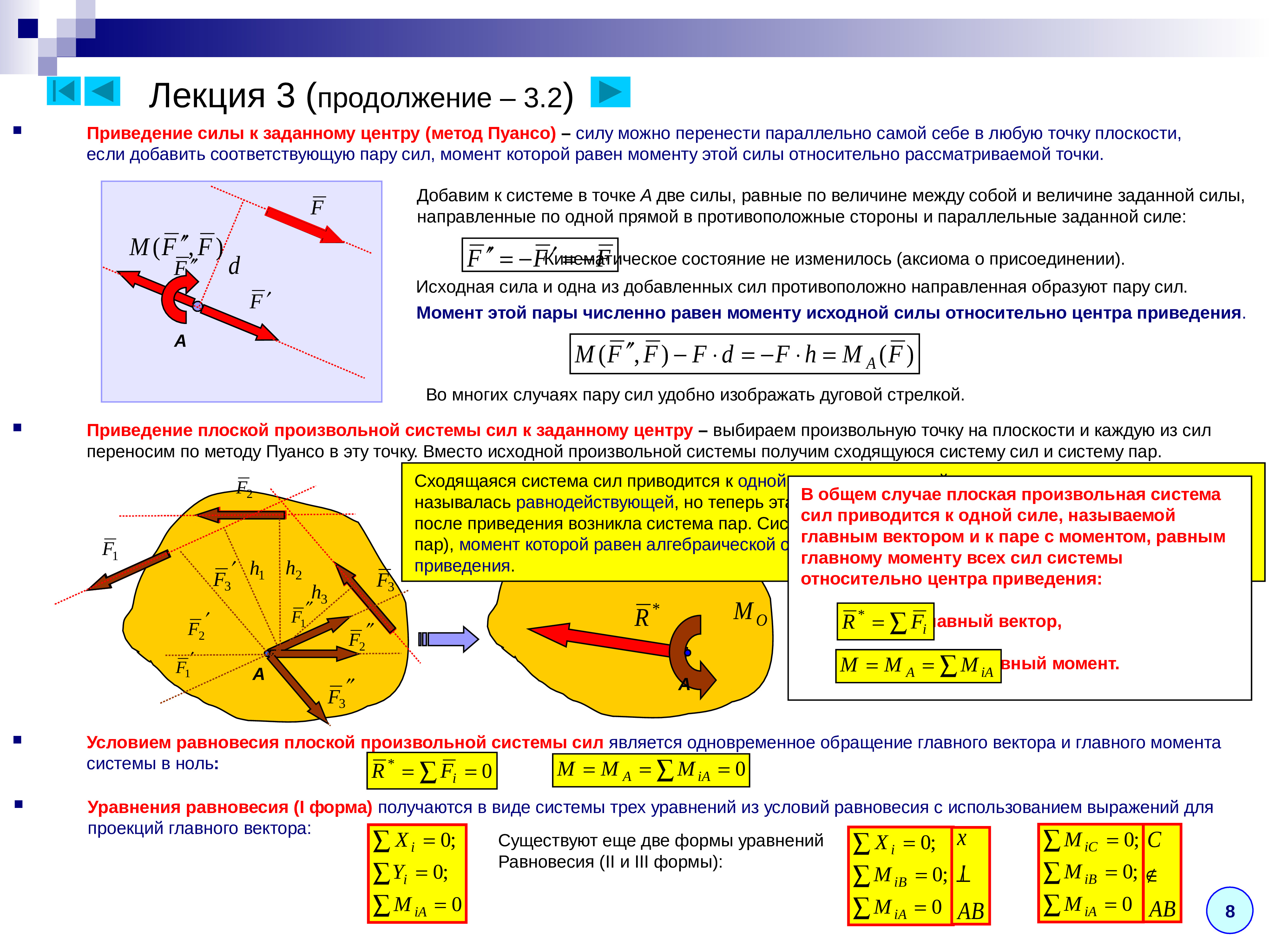 Моменту добавить. Метод Пуансо теоретическая механика. Теорема Пуансо о приведении системы сил. Приведение силы к центру. Метод Пуансо.. Приведение силы к заданному центру метод Пуансо.