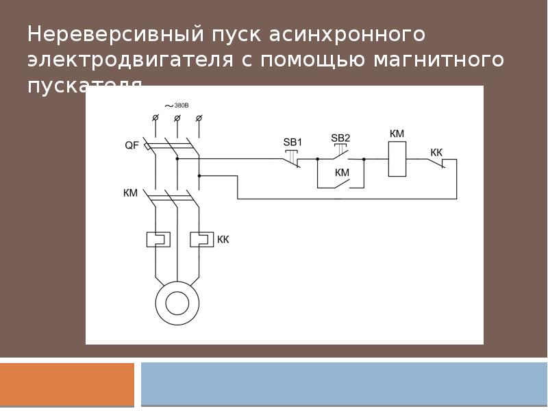 Пуск асинхронного двигателя магнитным пускателем. Схема не реверсивного пуска двигателя. Схема нереверсивного пуска асинхронного двигателя. Монтажная схема прямого пуска асинхронного двигателя. Схема нереверсивного пуска магнитного пускателя.