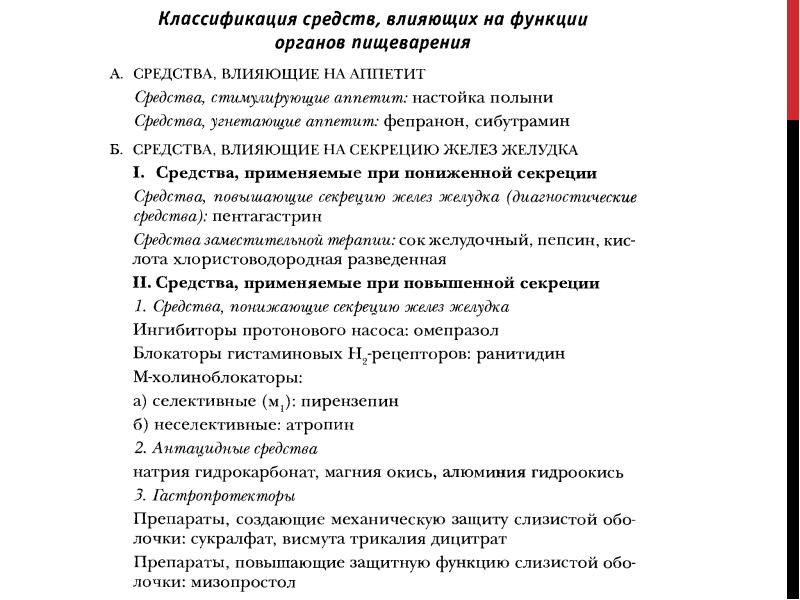 Средства влияющие на пищеварительную систему фармакология презентация