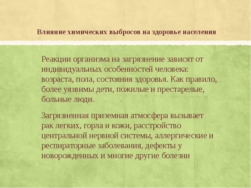 Влияние загрязнения атмосферного воздуха на здоровье человека презентация