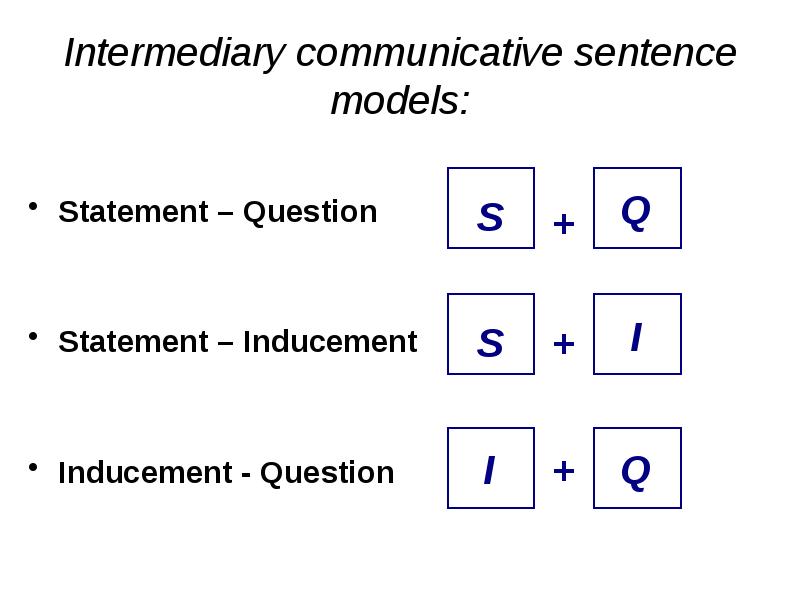 Intermediary communicative sentence models: Statement – Question  Statement – Inducement