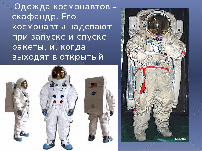 Надеть скафандры. Одежда Космонавта. Скафандр Космонавта. Одежда Космонавта презентация. Строение скафандра.