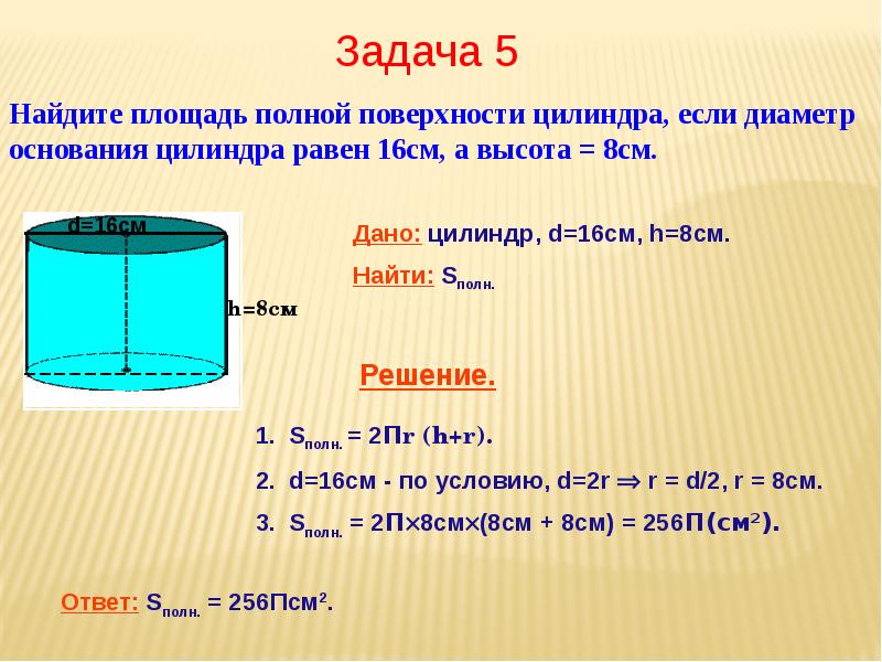 Презентация на тему площадь поверхности цилиндра