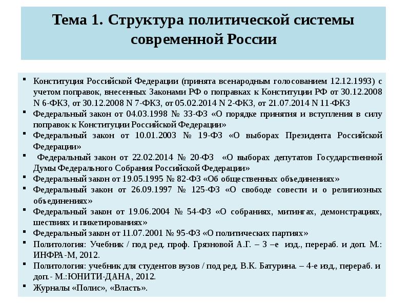 Проект политическая система рф