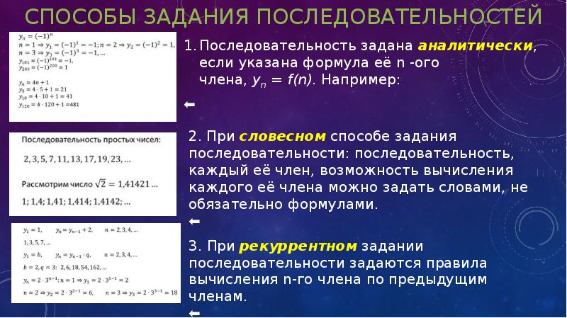 Решение задач последовательность. Способы задания числовой последовательности. Способ задания чимловоц последо. Способы задания последоват. Способы задачи последовательности.