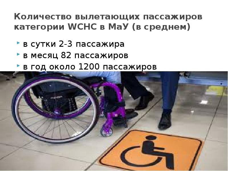 Количество вылетающих пассажиров категории WCHC в МаУ (в среднем) в сутки