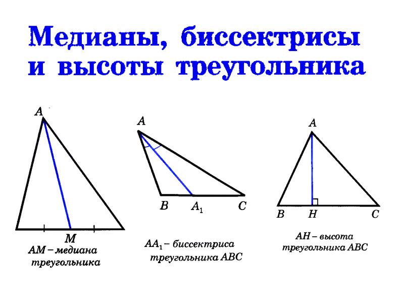 Треугольник биссектриса медиана высота рисунок. Медиана биссектриса высота 7 класс. Медиана биссектриса и высота треугольника. Определение Медианы биссектрисы и высоты треугольника. Определение Медианы биссектрисы и высоты треугольника 7 класс.