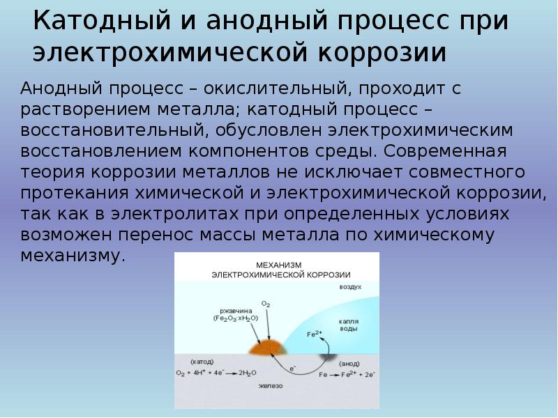 Напишите схемы анодного и катодного процессов имеющих место при электрохимической коррозии стали