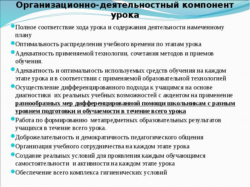 Компоненты урока