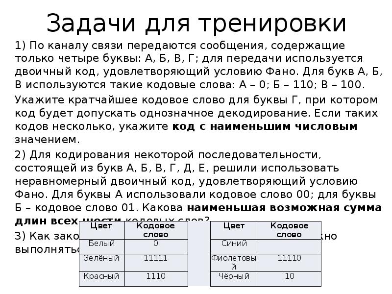 По каналу связи передаются. Условие ФАНО Информатика задачи. Код удовлетворяющий условию ФАНО. Задачи по условию ФАНО. Задачи на условие ФАНО.