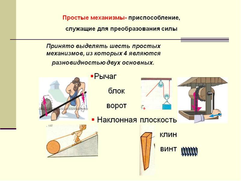 Рассмотрите рисунки и укажите на них простые механизмы известные вам