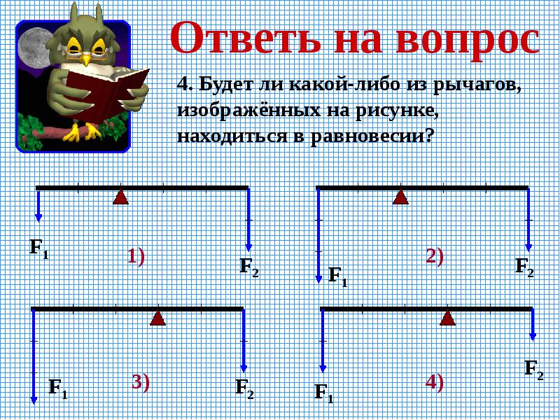 Будет ли какой либо из рычагов изображенных на рисунке 86 находится в равновесии