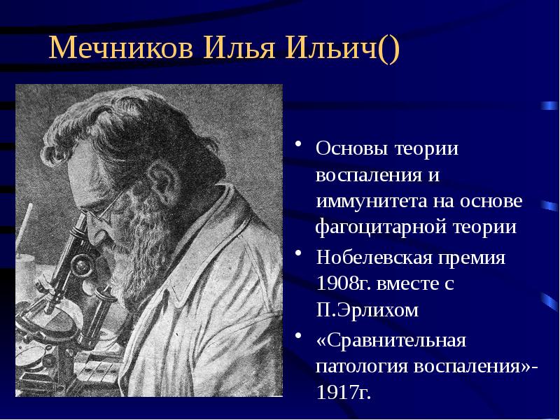 Мечников создал учение о фагоцитарном иммунитете. Мечников Нобелевская премия 1908.