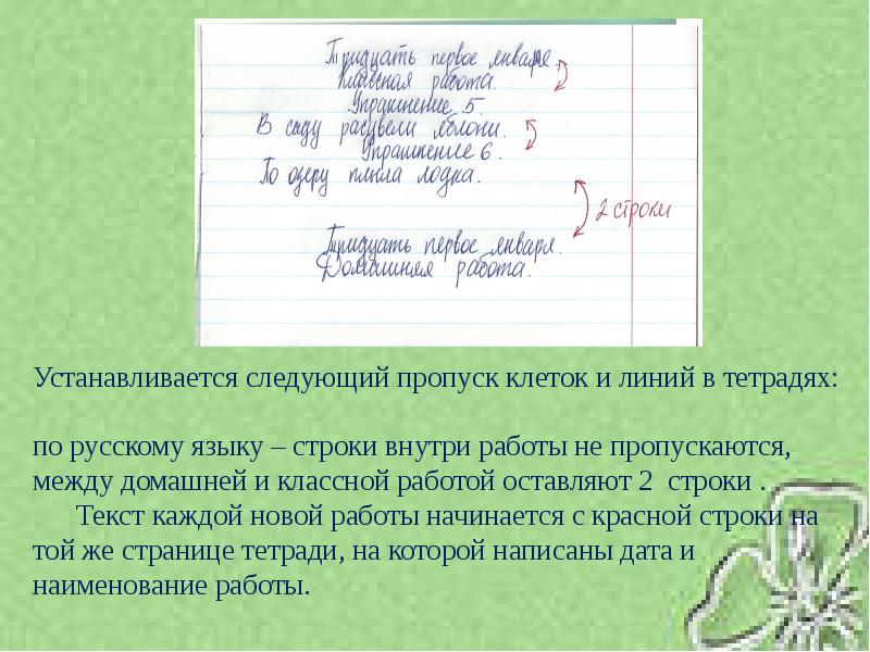 Оформление тетради по русскому 1 класс образец