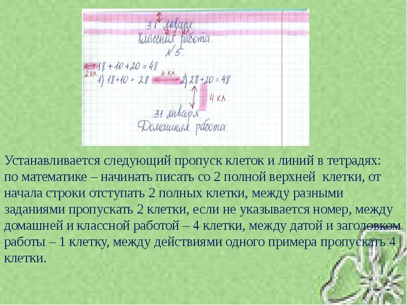 Оформление работ по математике в 1 классе образец