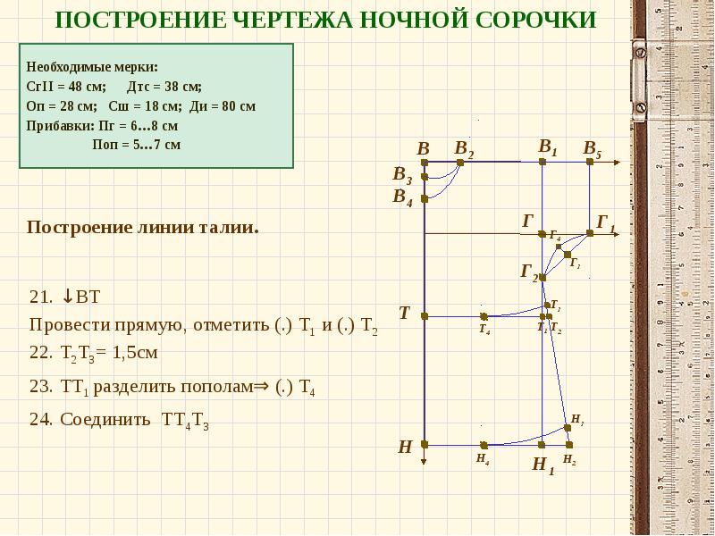 Построение линии талии. Построение линии талии.