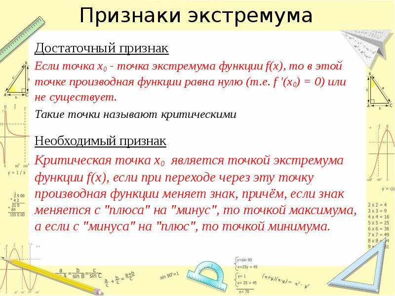 Второй достаточный признак экстремума функции. 2 признака существования экстремума. Первый и второй достаточные признаки экстремума функции. Достаточный признак экстремума функции. Достаточный признак существования экстремума функции.