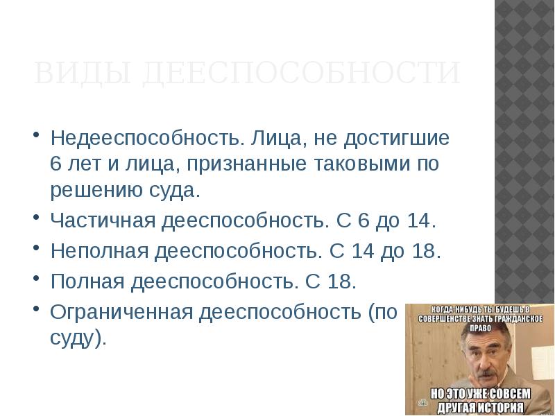 Физическими лицами называют. Недееспособность в гражданском праве. Виды недееспособности. 14 Лет это недееспособность. Недееспособность до 6 лет.