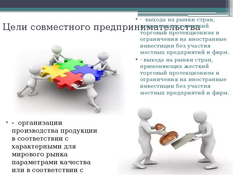 Цели совместного предпринимательства - организации производства продукции в соответствии с