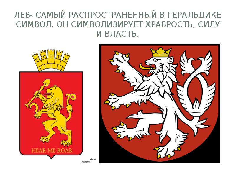 Лев- самый распространенный в геральдике символ. Он символизирует храбрость, силу и