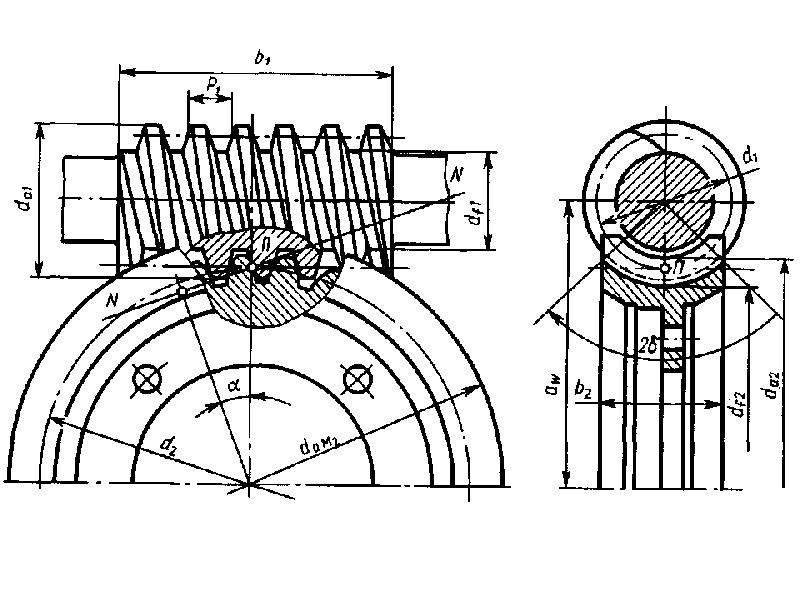 Червячная передача на чертеже