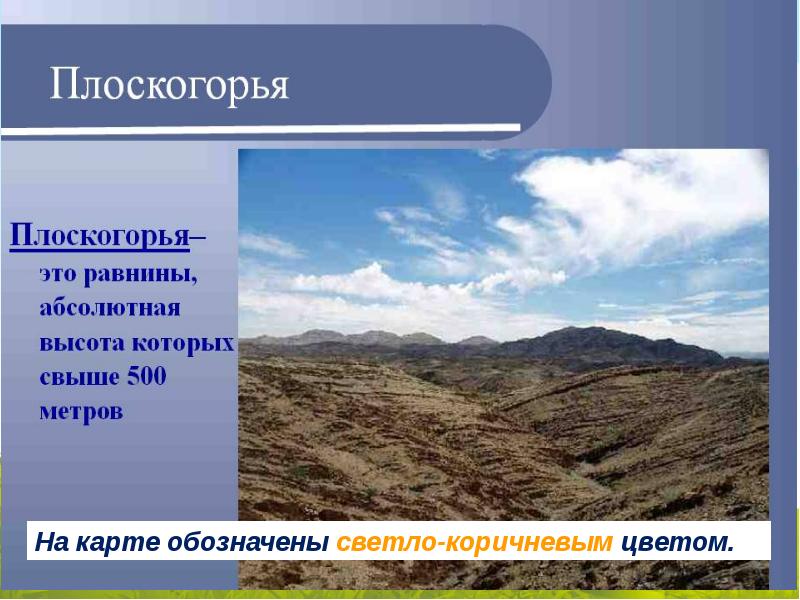 Поверхность нашей страны низменности возвышенности плоскогорья 6 класс 8 вид презентация