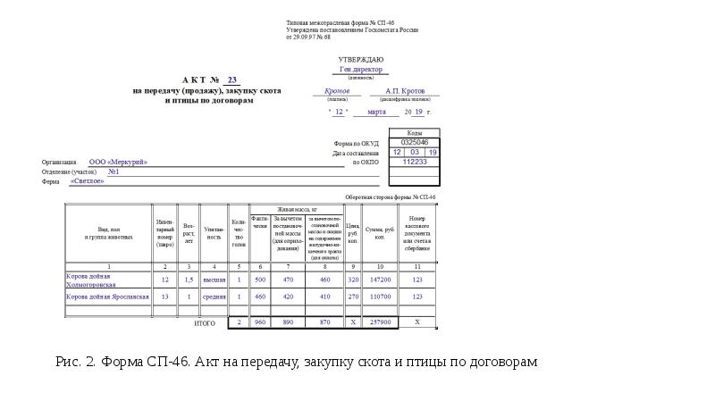 Образец акт приема передачи крс