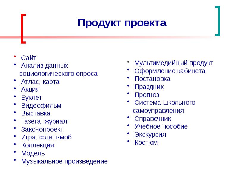 Что может быть продуктом проекта по физике