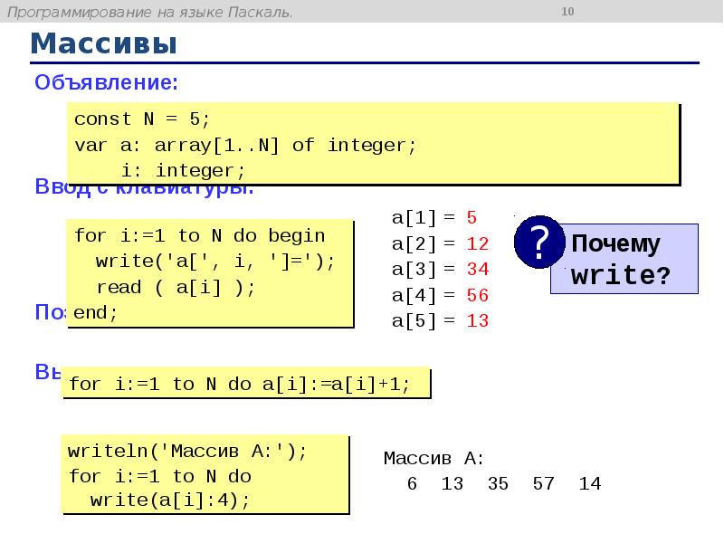 Массивы паскаль презентация