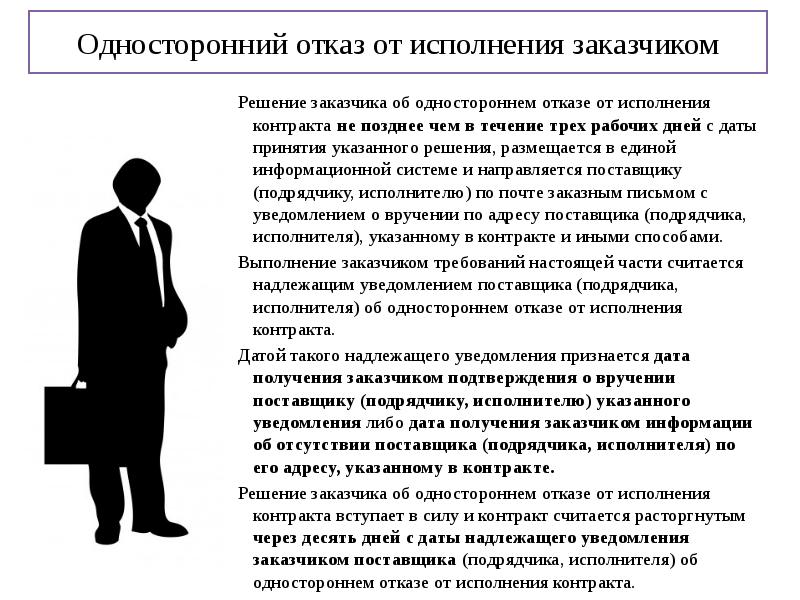 Решение заказчика об одностороннем отказе от исполнения контракта 44 фз образец