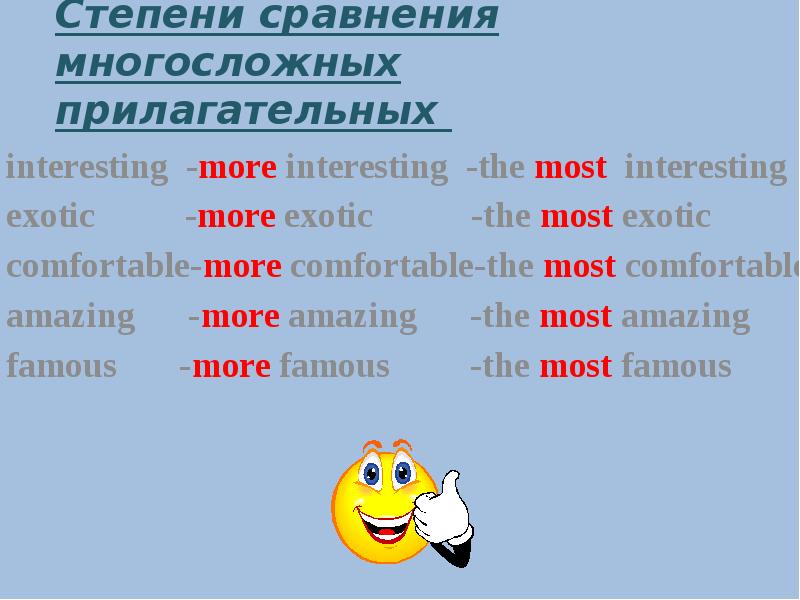 Сравнение многосложных прилагательных в английском языке